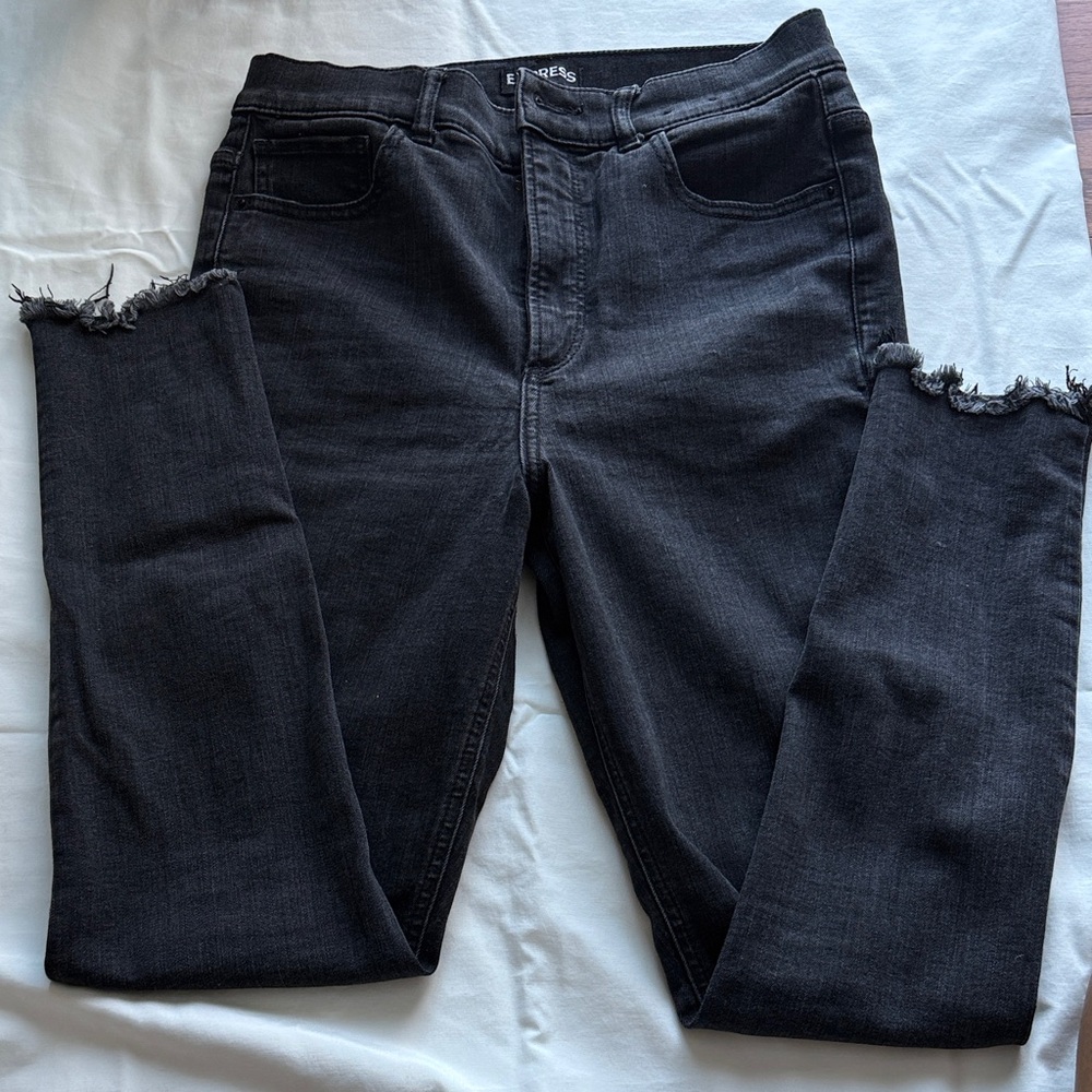 Express Black Distressed Ankle Jeans